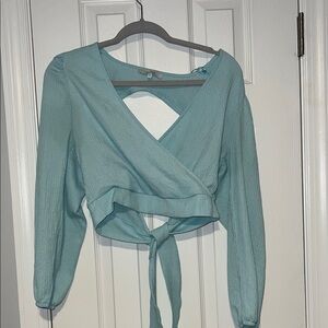 Elegant Blue Wrap Top